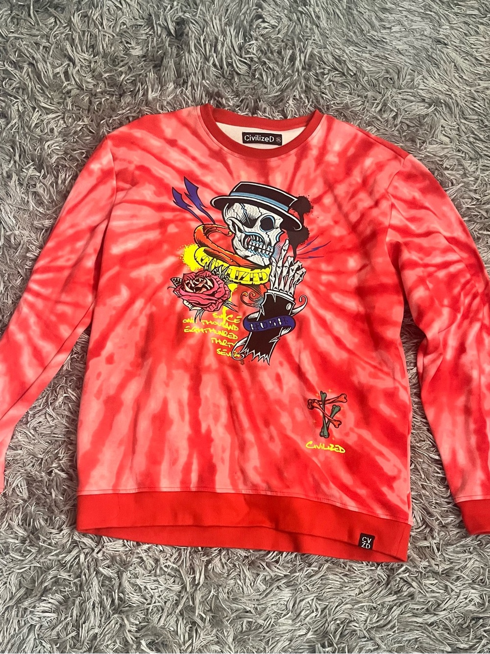 Civilized Men’s Red Tie-Dye Graphic Crewneck Sweatshirt 2XL
